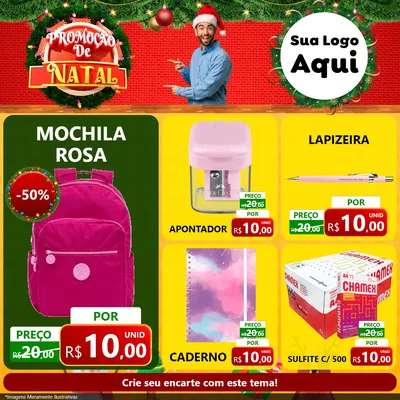 Modelo de Rede Social para Feed Facebook com o tema Promoção de Natal para Papelaria