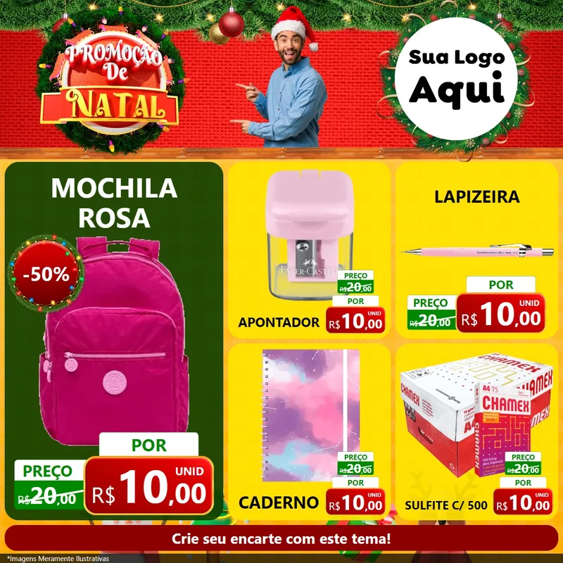Modelo de Rede Social para Feed Facebook com o tema Promoção de Natal para Papelaria