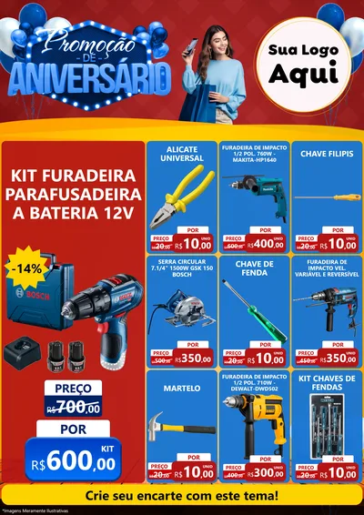 Modelo de Encarte para Encarte A4 Vertical com o tema Promoção de Aniversário para Maquinas e Ferramentas