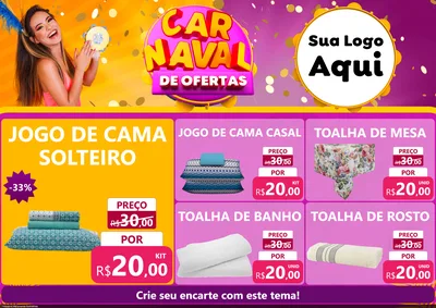 Modelo de Encarte para Encarte A4 Horizontal com o tema Carnaval de Ofertas para Cama, Mesa e Banho