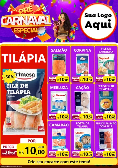 Modelo de Encarte para Encarte A4 Vertical com o tema Pré-Carnaval Especial para Peixaria