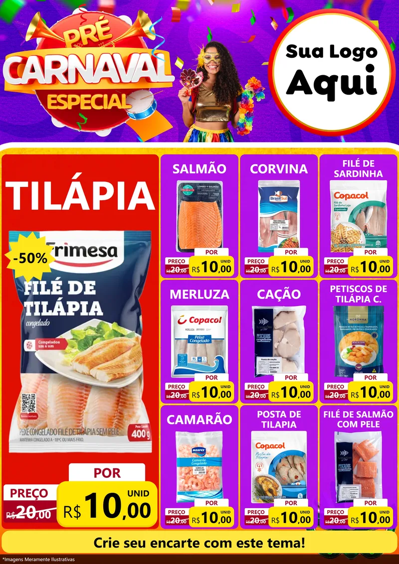 Modelo de Encarte para Encarte A4 Vertical com o tema Pré-Carnaval Especial para Peixaria