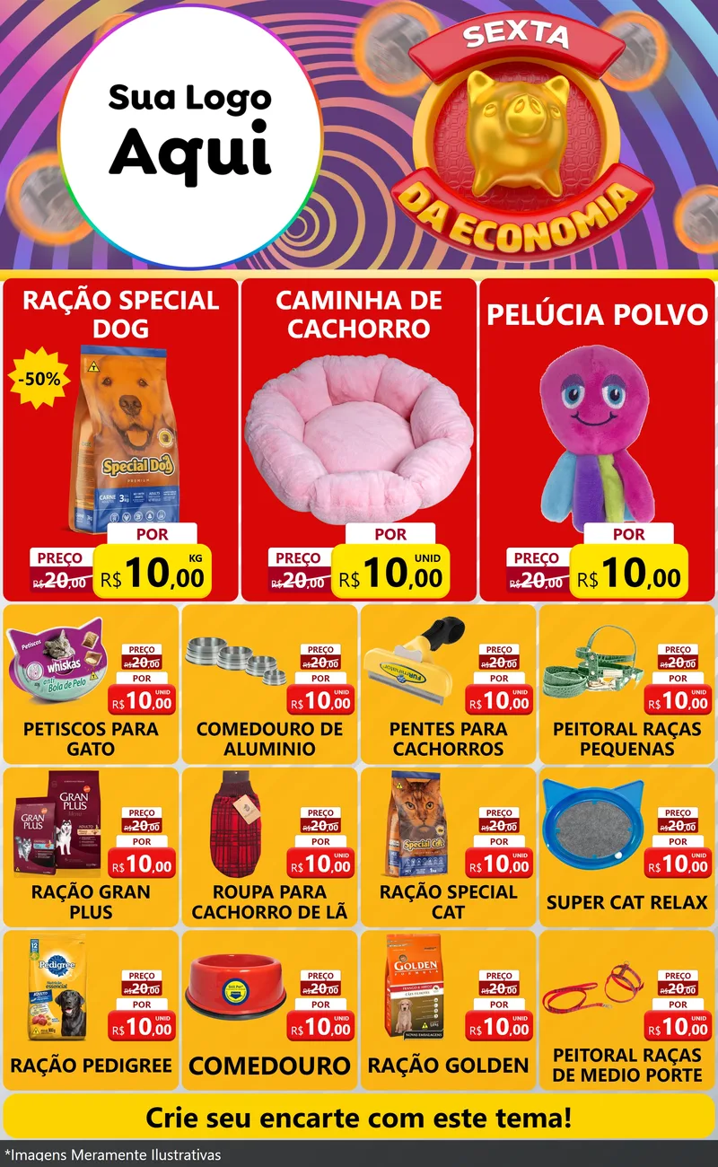 Modelo de Encarte para Encarte Grande com o tema Sexta da Economia para Pet Shop