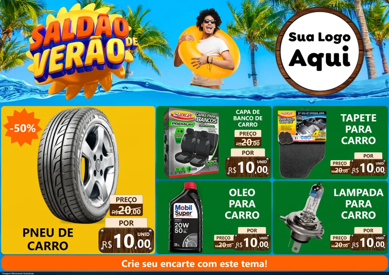 Modelo de Encarte para Encarte A4 Horizontal com o tema Saldão de Verão para Auto peças