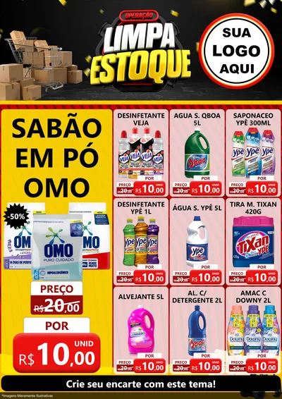 Modelo de Encarte para Encarte A4 Vertical com o tema Operação Limpa Estoque para Produtos de Limpeza