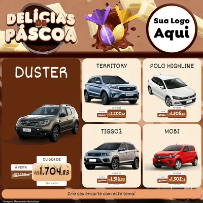 Modelo de Rede Social para Feed Facebook com o tema Delícias de Páscoa para Concessionaria de Carros