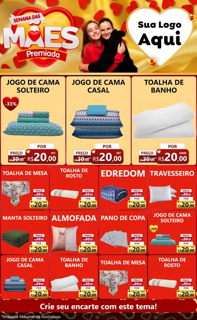 Modelo de Encarte para Encarte Grande com o tema Semana das Mães Premiada para Cama, Mesa e Banho