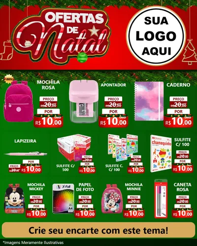 Modelo de Rede Social para Feed Instagram com o tema Ofertas de Natal para Papelaria