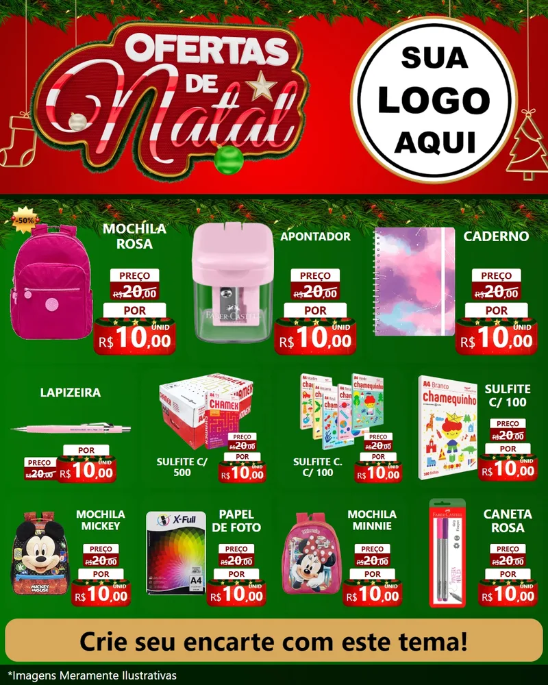 Modelo de Rede Social para Feed Instagram com o tema Ofertas de Natal para Papelaria
