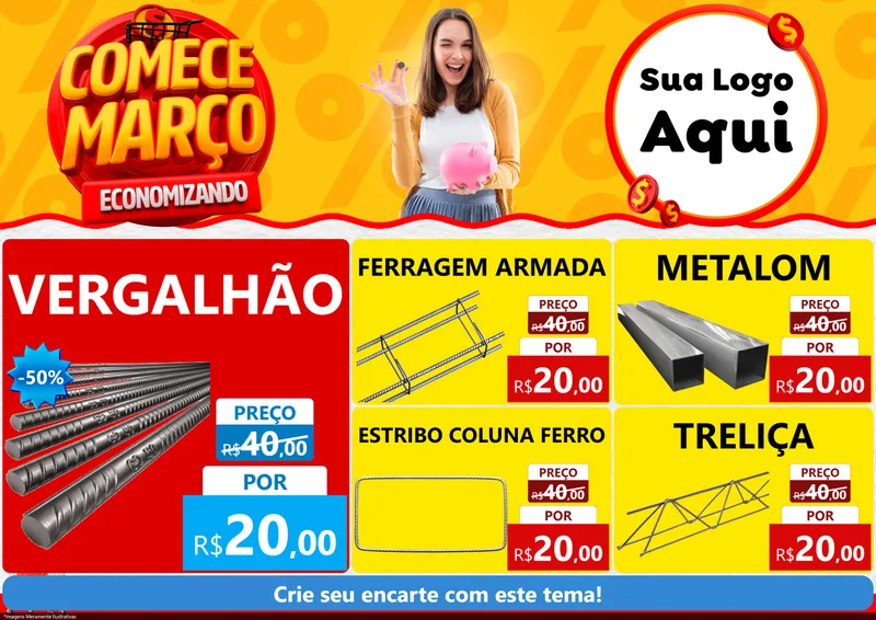 Modelo de Encarte para Encarte A4 Horizontal com o tema Comece Março Economizando para Ferragens