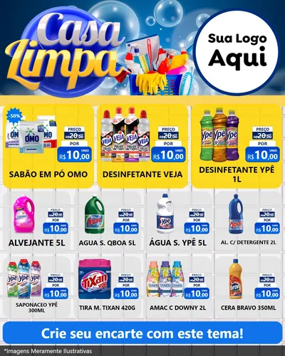 Modelo de Rede Social para Feed Instagram com o tema Casa Limpa para Produtos de Limpeza