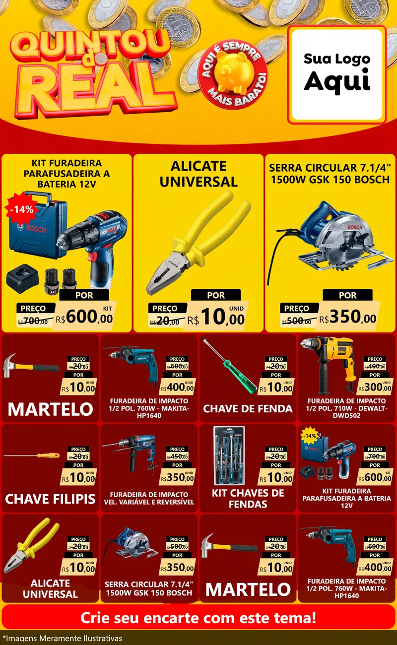 Modelo de Encarte para Encarte Grande com o tema Quintou do Real para Maquinas e Ferramentas