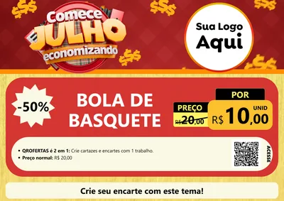 Modelo de Cartaz para Cartaz A4 Horizontal com o tema Comece Julho Economizando para Artigos Esportivos