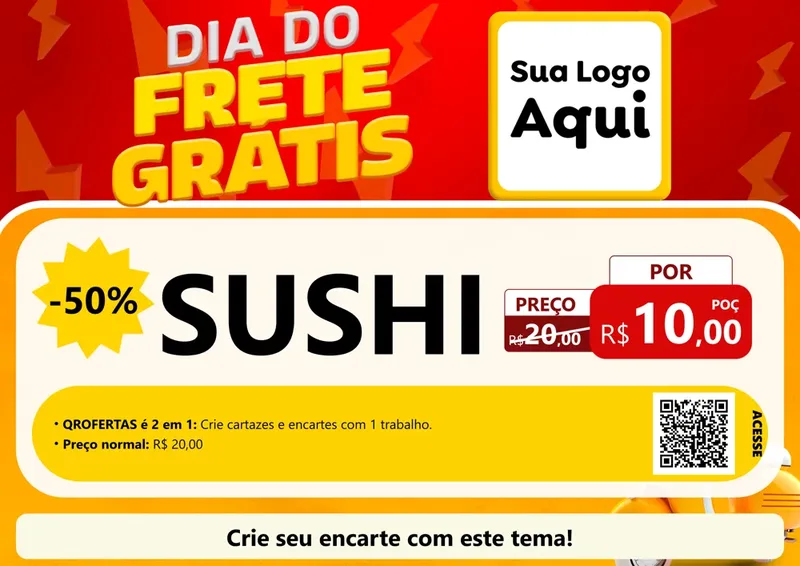 Modelo de Cartaz para Cartaz A4 Horizontal com o tema Dia do Frete Grátis para Comida japonesa