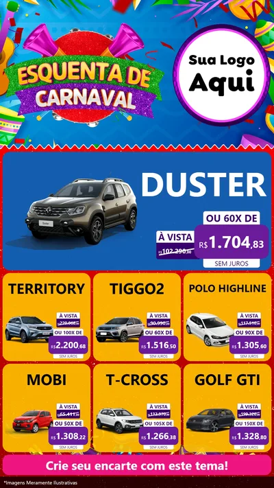 Modelo de Rede Social para Stories com o tema Esquenta de Carnaval para Concessionaria de Carros