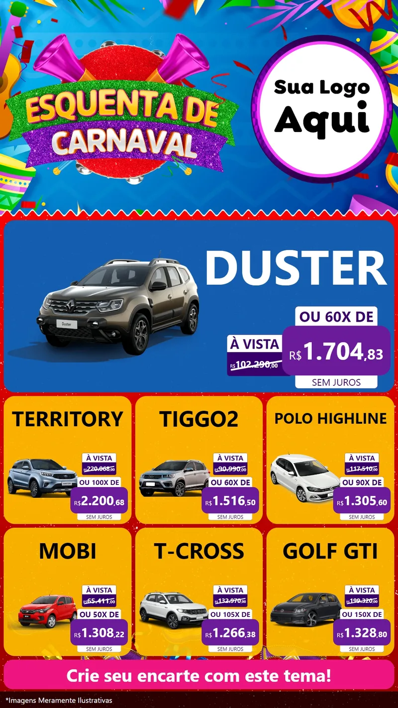 Modelo de Rede Social para Stories com o tema Esquenta de Carnaval para Concessionaria de Carros
