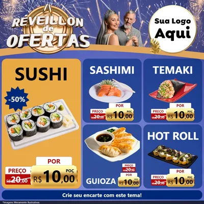 Modelo de Rede Social para Feed Facebook com o tema Réveillon de Ofertas para Comida japonesa
