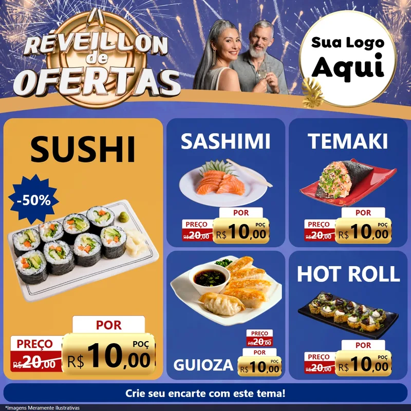 Modelo de Rede Social para Feed Facebook com o tema Réveillon de Ofertas para Comida japonesa