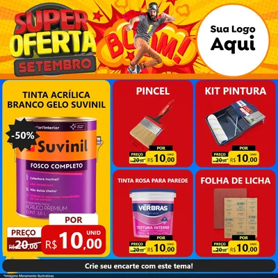 Modelo de Rede Social para Feed Facebook com o tema Super Oferta Setembro para Tintas e Ferramentas