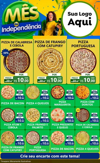 Modelo de Encarte para Encarte Grande com o tema Mês da Independência para Pizzaria