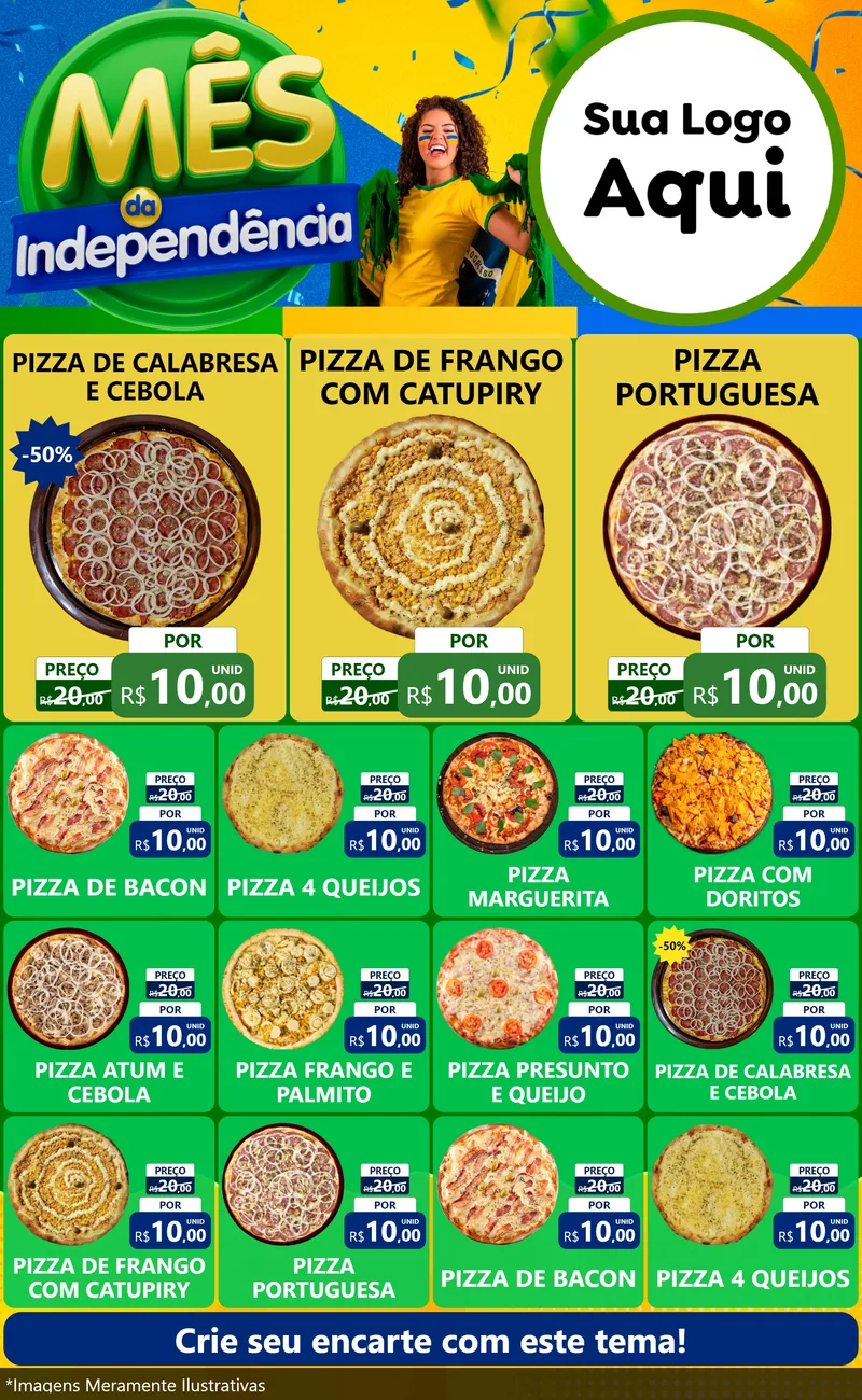 Modelo de Encarte para Encarte Grande com o tema Mês da Independência para Pizzaria