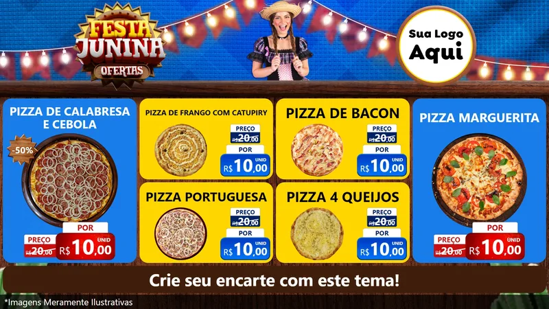 Modelo de TV para TV Horizontal com o tema Festa Junina Ofertas para Pizzaria