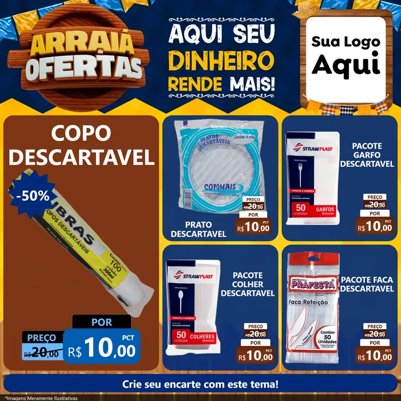 Modelo de Rede Social para Feed Facebook com o tema Arraiá de Ofertas - Junina para Embalagens