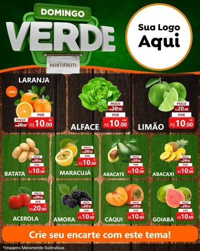 Modelo de Rede Social para Feed Instagram com o tema Domingo Verde para Hortifrúti