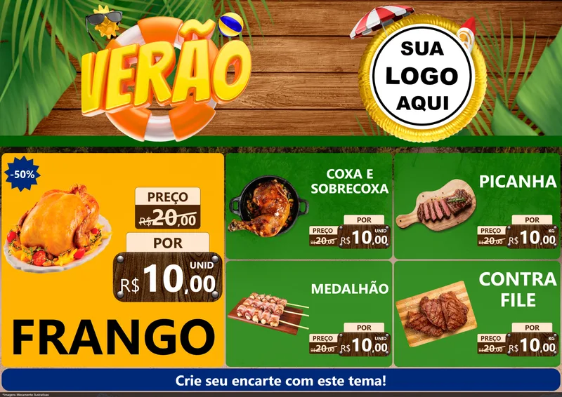 Modelo de Encarte para Encarte A4 Horizontal com o tema Verão para Assados