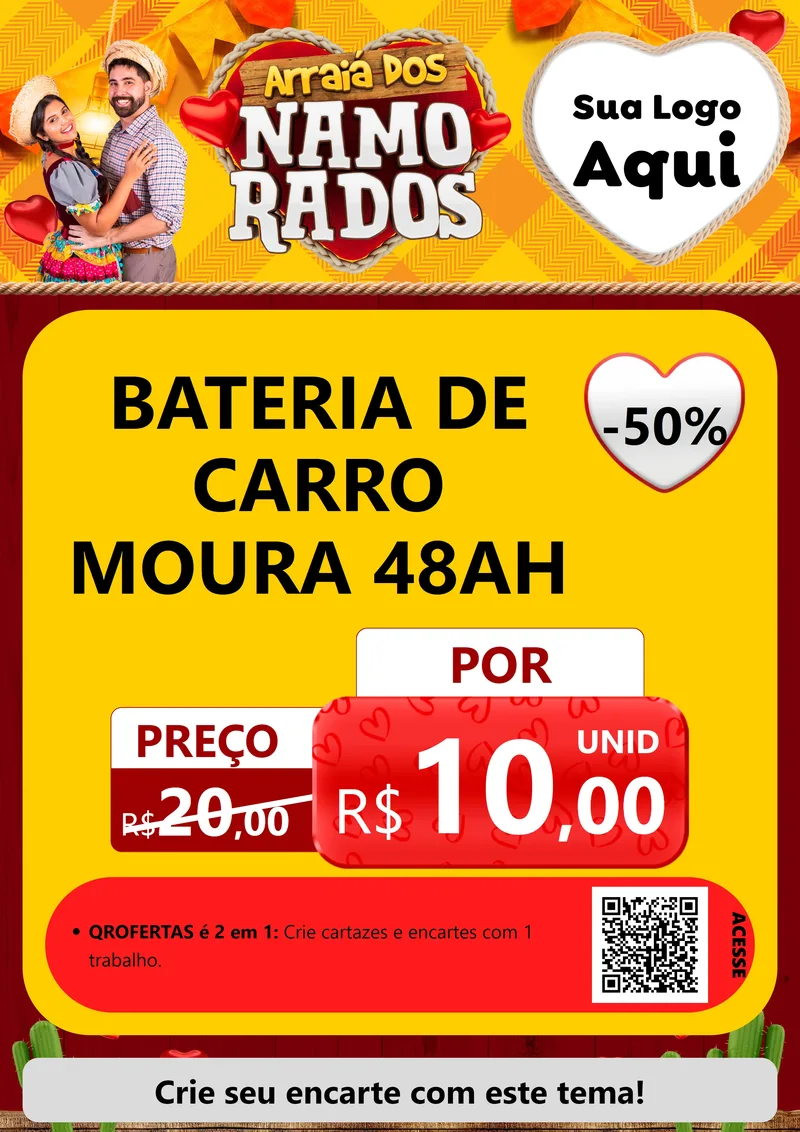 Modelo de Cartaz para Cartaz A4 Vertical com o tema Arraiá dos Namorados para Baterias Elétricas
