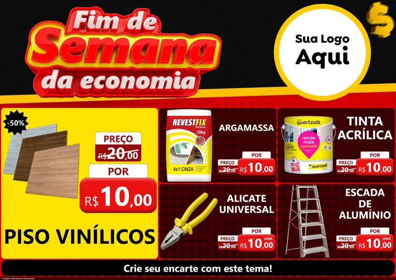 Modelo de Encarte para Encarte A4 Horizontal com o tema Fim de Semana da Economia para Material para Construção
