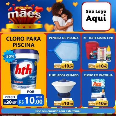 Modelo de Rede Social para Feed Facebook com o tema Mês das Mães para Produtos para Piscina