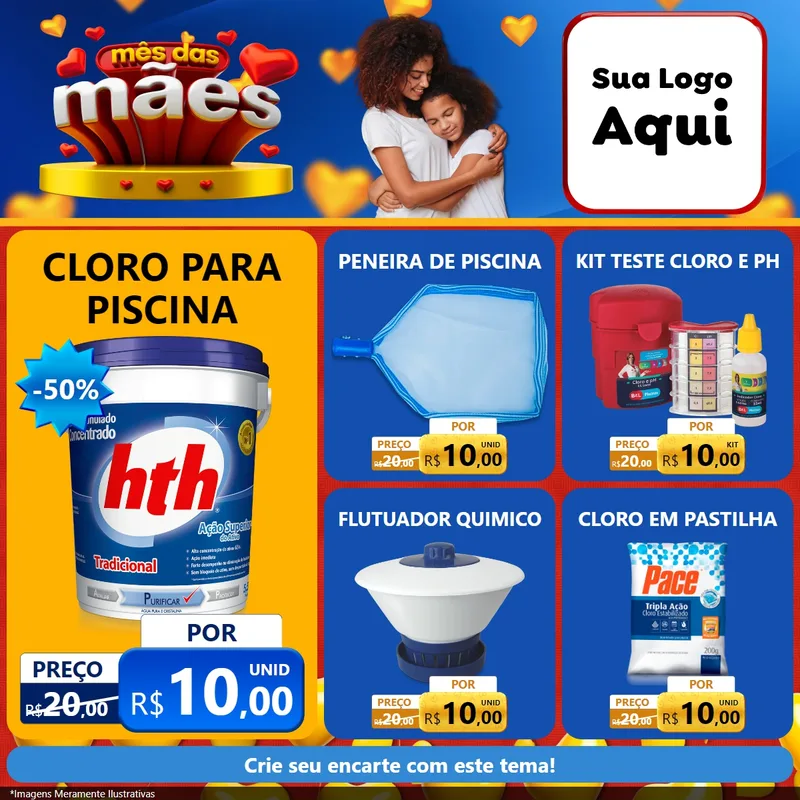 Modelo de Rede Social para Feed Facebook com o tema Mês das Mães para Produtos para Piscina