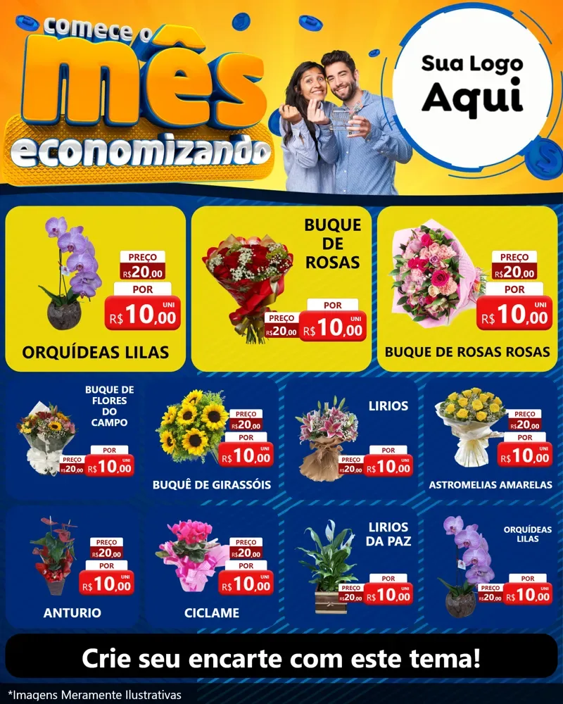 Modelo de Rede Social para Feed Instagram com o tema Comece O Mês Economizando para Floricultura e jardim