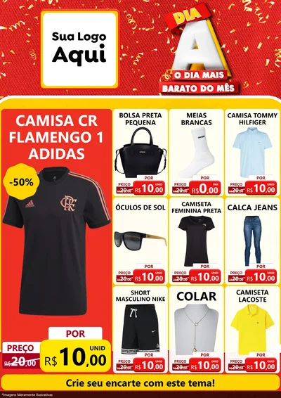 Modelo de Encarte para Encarte A4 Vertical com o tema Dia A o Dia Mais Barato do Mês para Roupas e acessórios