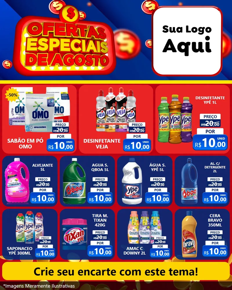 Modelo de Rede Social para Feed Instagram com o tema Ofertas Especiais de Agosto para Produtos de Limpeza