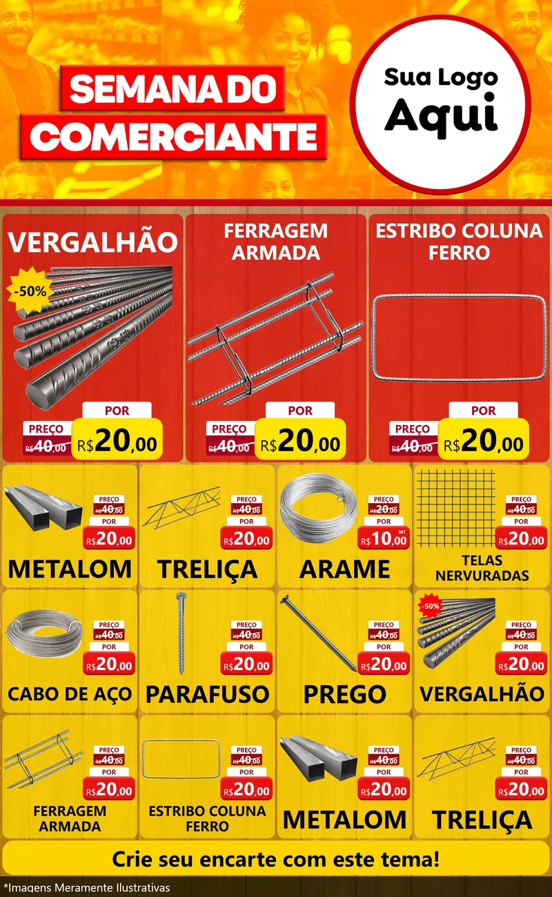 Modelo de Encarte para Encarte Grande com o tema Semana do Comerciante para Ferragens
