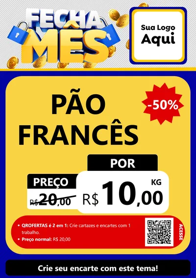 Modelo de Cartaz para Cartaz A4 Vertical com o tema Fecha Mês para Padaria