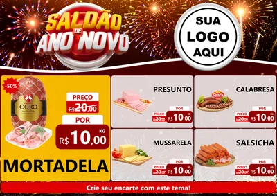 Modelo de Encarte para Encarte A4 Horizontal com o tema Saldão de Ano Novo para Frios e Laticínios