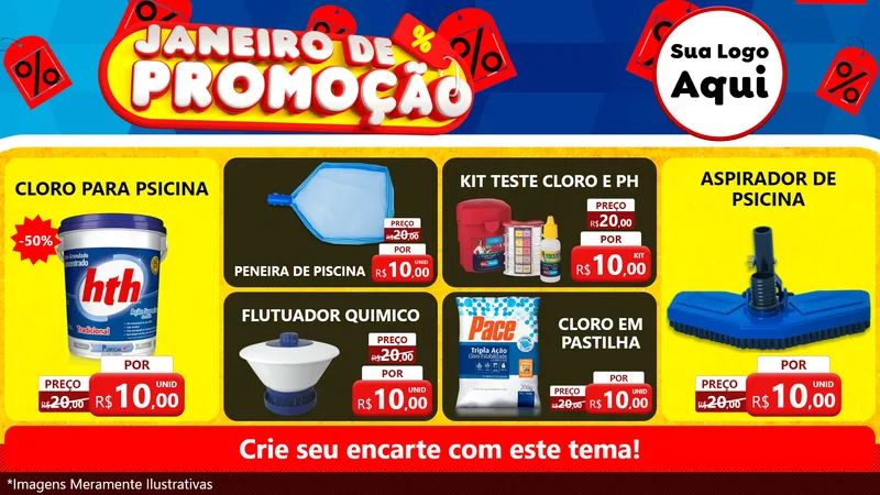 Modelo de TV para TV Horizontal com o tema Janeiro de Promoção para Produtos para Piscina