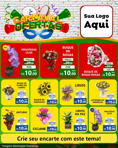 Modelo de Rede Social para Feed Instagram com o tema Carnaval de Ofertas para Floricultura e jardim