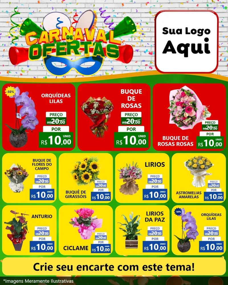 Modelo de Rede Social para Feed Instagram com o tema Carnaval de Ofertas para Floricultura e jardim