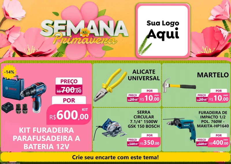 Modelo de Encarte para Encarte A4 Horizontal com o tema Semana da Primavera para Maquinas e Ferramentas