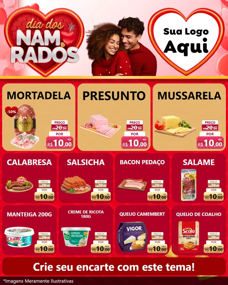 Modelo de Rede Social para Feed Instagram com o tema Dia dos Namorados para Frios e Laticínios