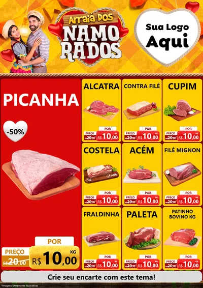 Modelo de Encarte para Encarte A4 Vertical com o tema Arraiá dos Namorados para Açougue