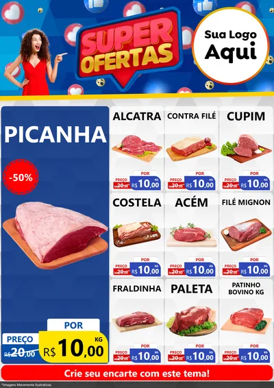Modelo de Encarte para Encarte A4 Vertical com o tema Super Ofertas para Açougue