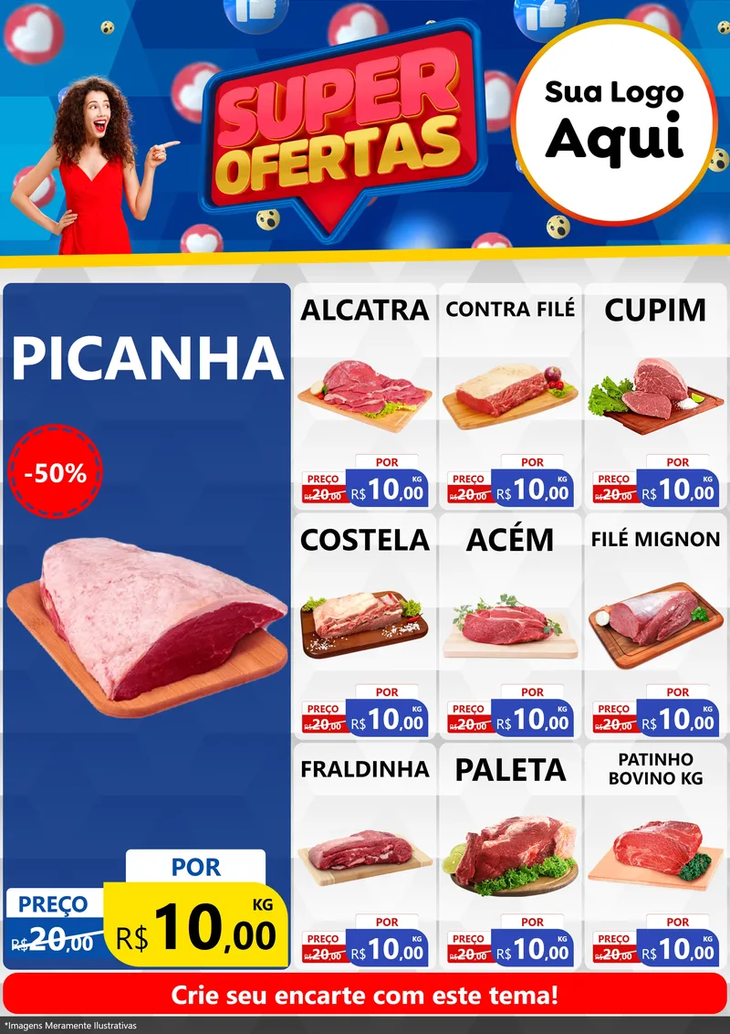 Modelo de Encarte para Encarte A4 Vertical com o tema Super Ofertas para Açougue