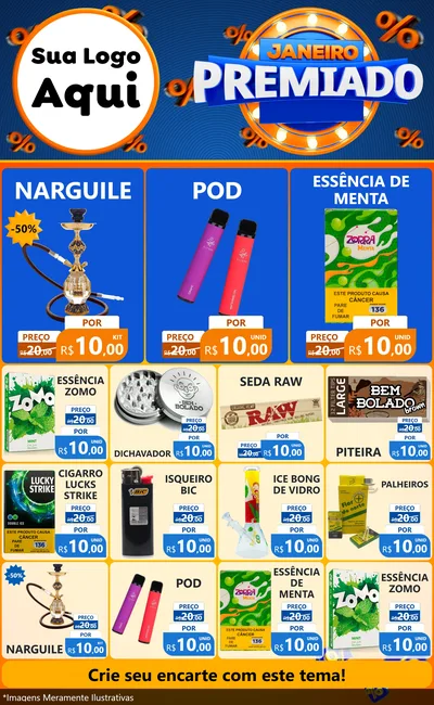 Modelo de Encarte para Encarte Grande com o tema Janeiro Premiado para Tabacaria