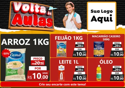 Modelo de Encarte para Encarte A4 Horizontal com o tema Volta Às Aulas para Supermercado