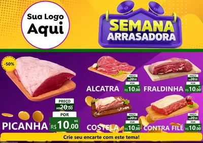 Modelo de Encarte para Encarte A4 Horizontal com o tema Semana Arrasadora para Açougue